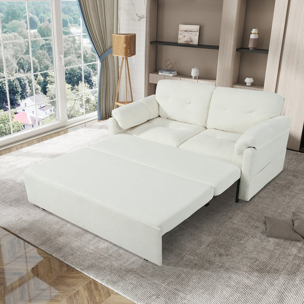 English Elm (old: W3163p269700) Convertible Chenille Sleeper Loveseat with Queen Pullout and Rolling Casters Beige W3163S00099