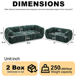 English Elm Chenille Cloud Sofa Quilted Checkered Seat Pure Foam Deep Cushion Contemporary Living Room Green W834S00639