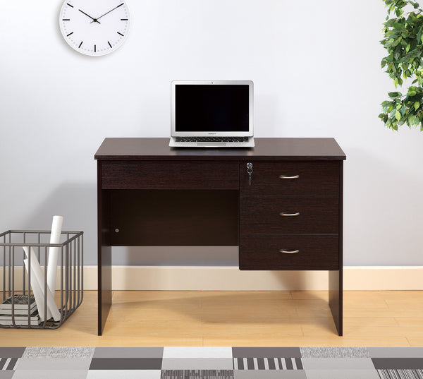 English Elm Three Locking Drawers Student Desk with Modesty Panel, 3 Lockable Drawers, Keys & Curved Metal Handles B107P287711