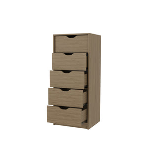 English Elm FM Olijato 5-Drawer Dresser – Tall Space-Saving Oak Chest, Scratch-Resistant Melamine Finish B128P301391