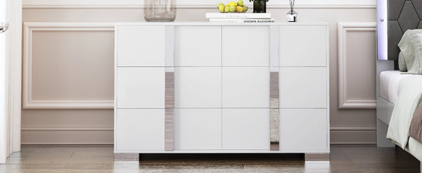 English Elm Elegant Mirrored Modern Dresser with 6 Drawers, White MDF & Metal Frame, Space-Saving Stylish Storage Solution WF319354AAK