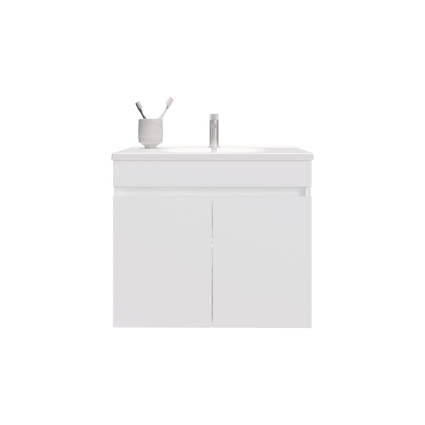 English Elm Bathroom Sleek Single-Door Vanity with Integrated Sink — Modern Minimalist Engineered Wood Storage, Durable & Eco-Friendly White 28.74 L x 23.23 W x 12.99 H B097P296872
