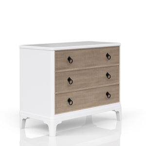 English Elm Hall Chest White Solid Wood & MDF with 3 Drawers, Felt Top, Cedar Bottom, Cane Fronts & Custom Hardware B2699P266940