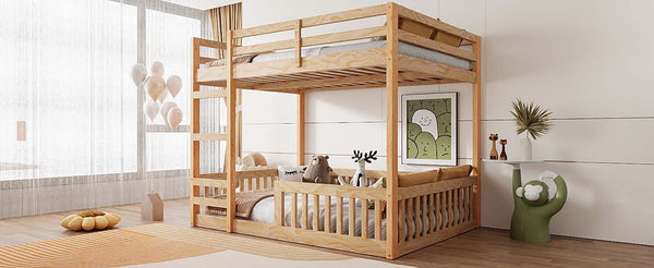 English Elm Full Full over Full Wood Bunk Bed with Ladder & Guardrails, Space-Saving Pine Frame for Kids Rooms Natural N7090002223D