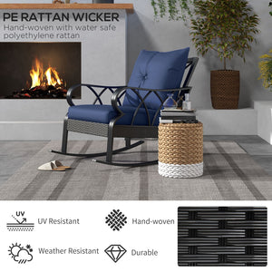 English Elm Outsunny Outdoor Wicker Rocking Chair With Plush Cushions - Stylish Garden & Patio Rocker In Navy Blue W2225P174017-GIGA
