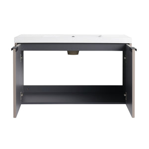 English Elm 36" Floating Bathroom Vanity with Resin Sink, Wavy Doors, Dual Soft-Close Cabinets, Plywood Durable Finish W999P293173