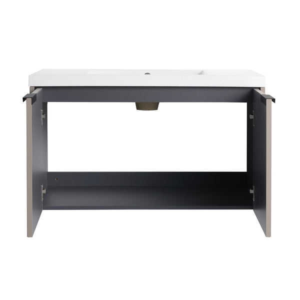 English Elm 36" Floating Bathroom Vanity with Resin Sink, Wavy Doors, Dual Soft-Close Cabinets, Plywood Durable Finish W999P293173