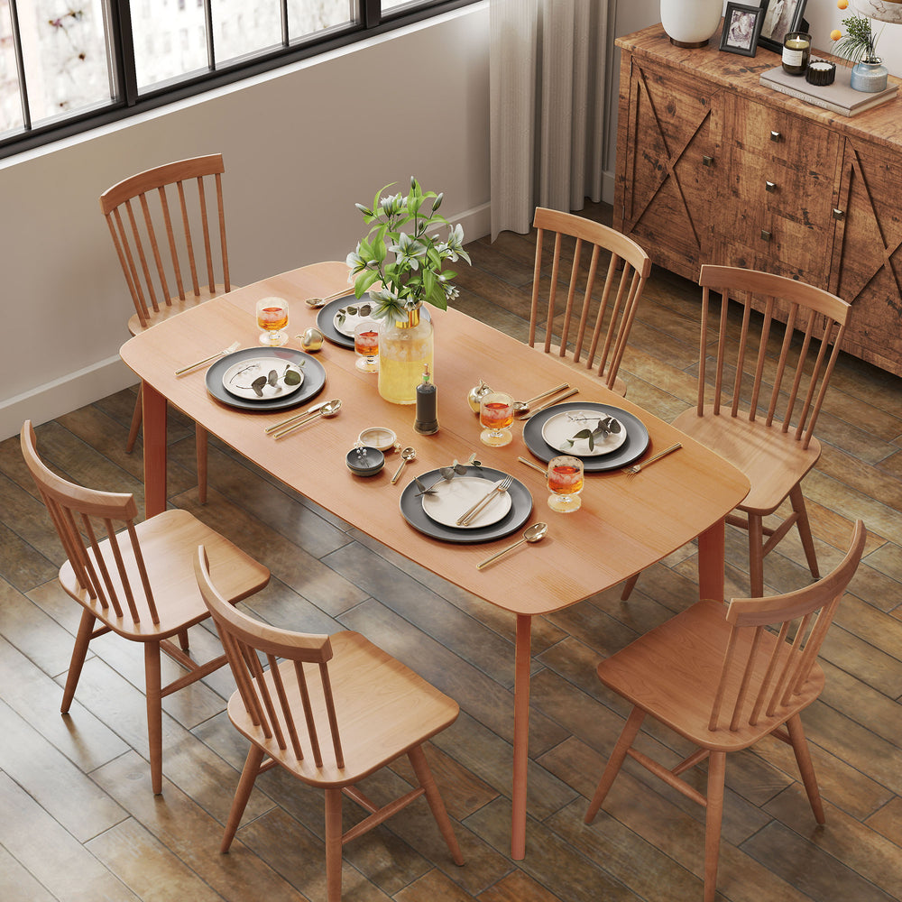 English Elm Dining Table with Scratch Resistant Wood Effect Top Seats Six for Family Gatherings T3971P390819