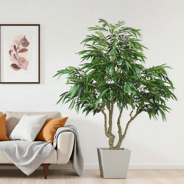 English Elm 7ft Artificial Banyan Silk Leaf Tree Freestanding Potted Faux Greenery for Home Office W2945P359419