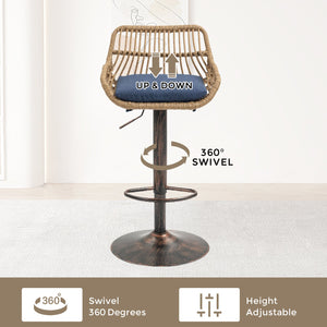 English Elm Modern Swivel Bar Stools Set of 2 Adjustable Counter Height Chairs with Linen Seat Vintage Gold Frame Blue W39594821