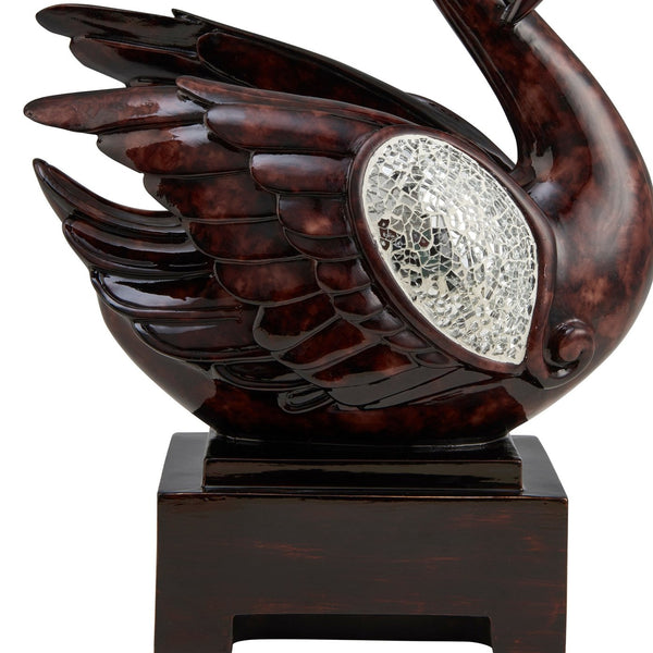 English Elm 16.5-Inch Elegant Cherry Folius Floral Swan Figurine with Crackle Glass Accent on Pedestal Base B072116016