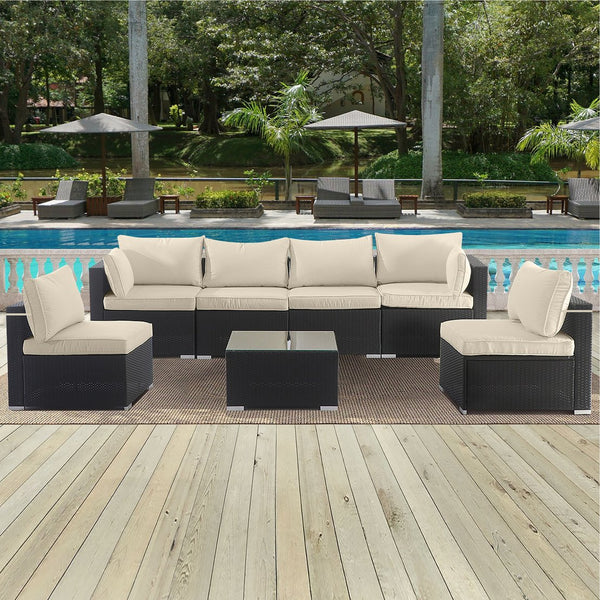 English Elm Cushion Chaise Lounge 75" Black White Striped Outdoor Seat and Back with Zipper, Removable Cover Beige W419P199031