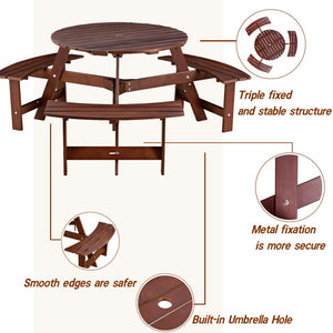 English Elm Outdoor Round Picnic Table For 6 - Stylish, Weatherproof With Umbrella Hole, Ideal For Gardens & Patios W2275P149763-GIGA