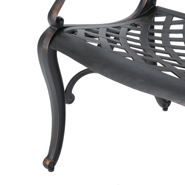 English Elm Phoenix Cast Aluminum Outdoor Dining Arm Chairs Ornate Lattice Scroll Garden Set Copper 54589.00SHNCOP