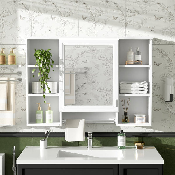 English Elm 3-in-1 Wall Mounted Bathroom Medicine Cabinet with Soft Close Mirror and Towel Bar White N710P358613K