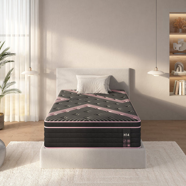 English Elm Twin Hybrid Mattress 10 Inch Pocketed Coil Memory Foam Medium Firm Sleep Support Pink+Black W2889P423137