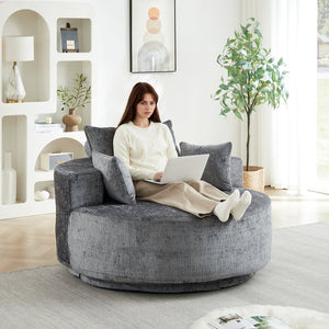 English Elm 55''l 55'l Chenille Swivel Lounge Chair Plush Foam Fill 360 Rotation Modern Living Room Grey W834S00641