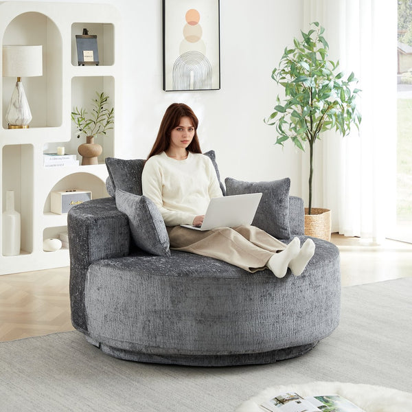 English Elm 55''l 55'l Chenille Swivel Lounge Chair Plush Foam Fill 360 Rotation Modern Living Room Grey W834S00641