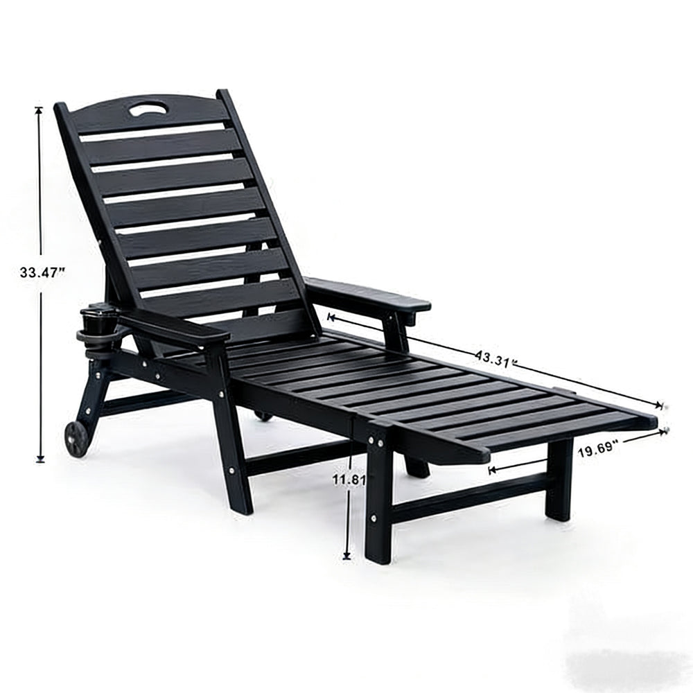 English Elm Hdpe Outdoor Chaise Lounge with Wood Grain Finish 4 Position Adjustable Pool Chair W3805P389659