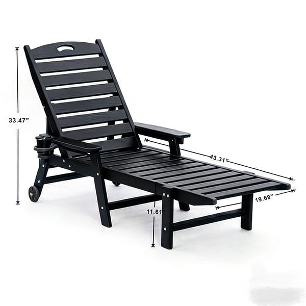 English Elm Hdpe Outdoor Chaise Lounge with Wood Grain Finish 4 Position Adjustable Pool Chair Black W3805P389608