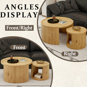 English Elm Round Nesting Coffee Tables with Wood Grain Tops Minimalist Set for Living Room W1727S00091
