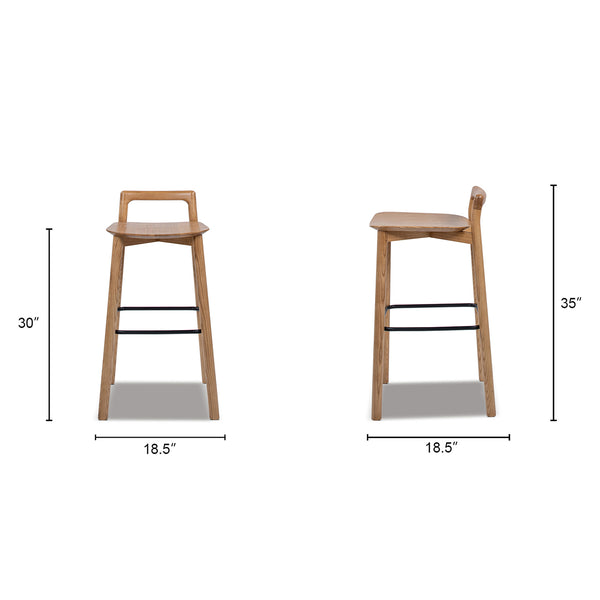 English Elm Jennifer Taylor Home - Sven Modern 30" Low Back Ash Wood Barstool with Black Iron Footrest — Durable, Sustainable Design Brown B2719P391774