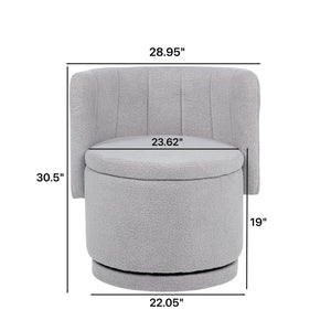 English Elm 360 Swivel Bouclé Sofa Chair with Hidden Storage Compartment, Ergonomic Plush Cushioning for Cozy Living Spaces Gray 28.75 L x 28 W x 20.5 H W1716P196474