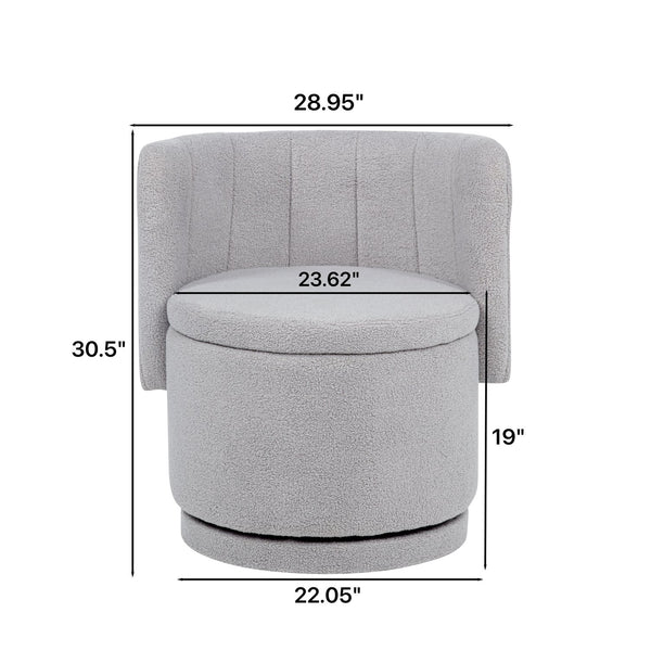 English Elm 360 Swivel Bouclé Sofa Chair with Hidden Storage Compartment, Ergonomic Plush Cushioning for Cozy Living Spaces Gray 28.75 L x 28 W x 20.5 H W1716P196474