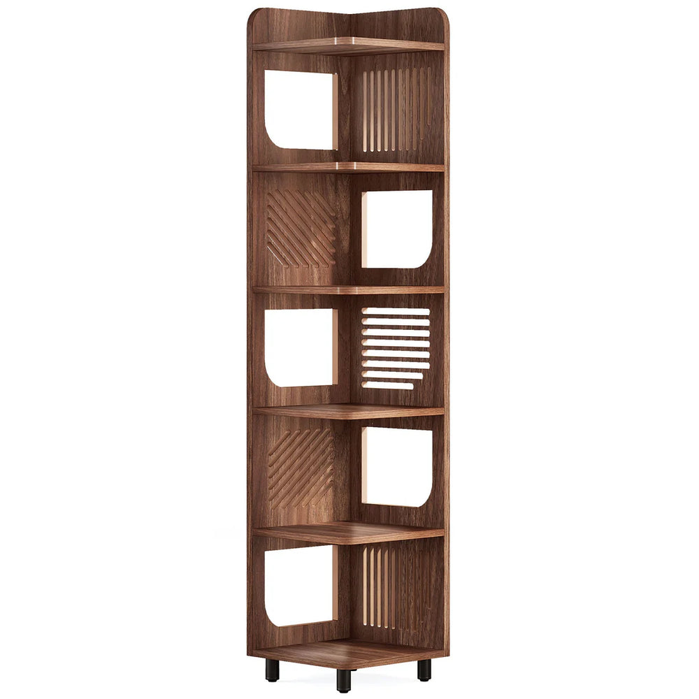 English Elm Stylish Five Tier Corner Bookshelf Vintage Wood Grain Mdf Display Unit for Living Room T3971P457891