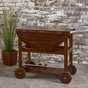 English Elm Christopher Knight Home® - BAR Tillary Outdoor Acacia Wood Drop-Leaf Bar Cart with Wine Rack, Drawers & Aluminum Wheels, Oak 60987.00