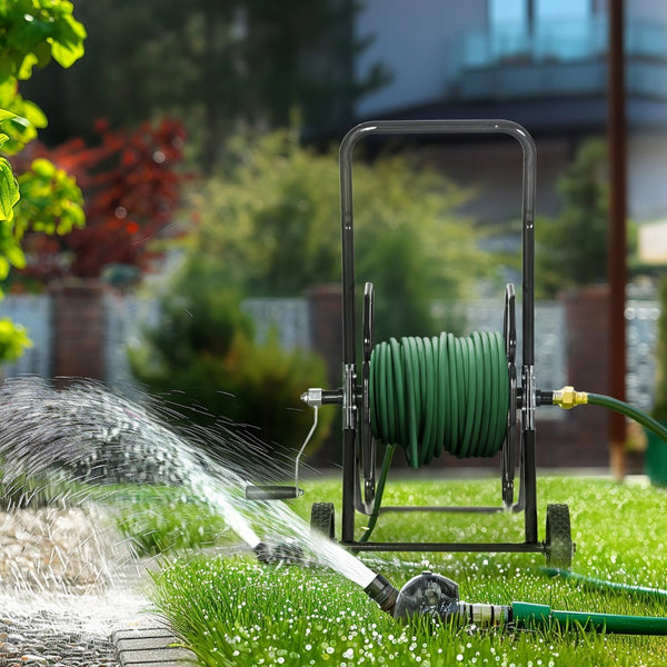 English Elm Outsunny Portable Garden Hose Reel Cart - Holds 98' Of 5/8" Hose, Durable, Easy To Maneuver, Black W2225P217241-GIGA