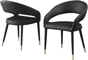 English Elm Modern Faux Leather Dining Chairs Set of 2 Curved Back Gold Tipped Wooden Legs Black B011P439059