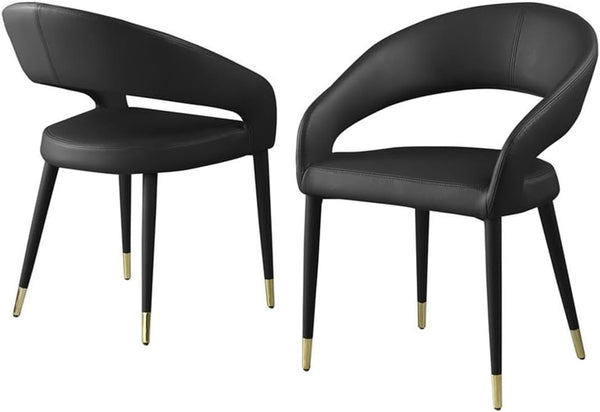 English Elm Modern Faux Leather Dining Chairs Set of 2 Curved Back Gold Tipped Wooden Legs Black B011P439059