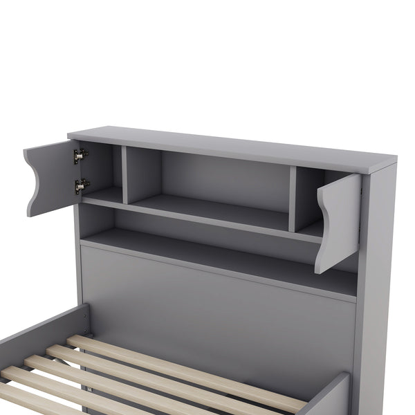 English Elm Twin Captain Platform Bed Frame with Built-In Bookcase, Four Drawers & Slat Support for Storage Gray GX001828AAE