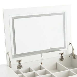 English Elm 3-in-1 Vanity Desk with LED Flip Mirror, Compact Makeup/Dressing Table with Storage Drawers & Stool White N844P291656A