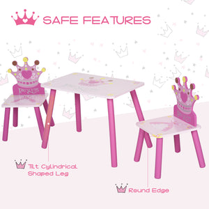 English Elm Qaba Pink 3-Piece Kids Wooden Table & 2 High-Back Chairs with Crown Design for Toddlers Age 2-4 W2225P229159