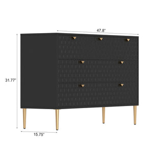 English Elm Modern 7-Drawer Storage Cabinet in Black with Gold Legs & Honeycomb Fronts – Stylish Versatile Organizer for Bedroom, Office, Entryway T3609P347457