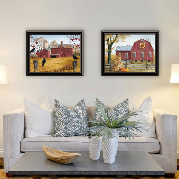 English Elm Trendy Decor 4u Autumn Barn Farmhouse Framed Art Set Rustic Americana Two Panel Wall Print B067P254077