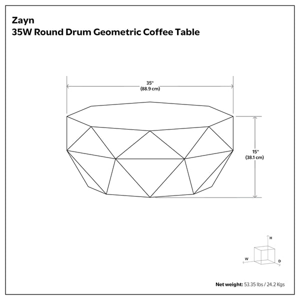 English Elm Zayn Solid Acacia Faceted Drum Coffee Table Sculptural Wood Grain Living Room Accent Black B136P429103