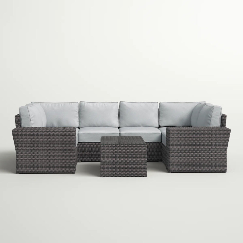 English Elm 4-Person Outdoor Wicker Sofa Set With Cushions – Modular, Fully Assembled, Weather-Resistant Comfort B120S00196