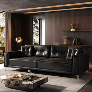 English Elm 92.1"King 3-in-1 Convertible Sleeper Sofa Bed with Tufted Faux Leather, Ultra-Wide Arms, 4-Seater Couch Black W1885S00208