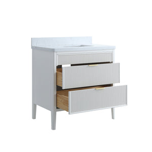 English Elm Fully Assembled 30 Inch Bathroom Vanity Solid Rubberwood Cabinet Carrara Marble Top W1826P439632