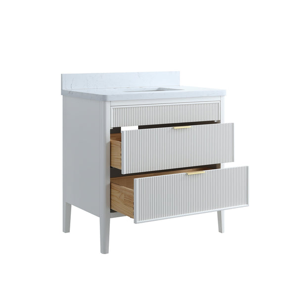 English Elm Fully Assembled 30 Inch Bathroom Vanity Solid Rubberwood Cabinet Carrara Marble Top W1826P439632