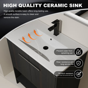 English Elm 30" Freestanding Bathroom Vanity With Soft Closing Doors & Integrated Ceramic Sink For Modern Spaces W1972S00018