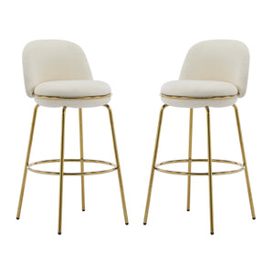 English Elm Christopher Knight Home® - Rio Claro Metal Upholstered Barstool Set of 2 – Sculptural Rounded Seat, Low Back, Stain-Resistant Fabric, Durable Frame, Space-Saving Design Beige,Gold N775P268026B