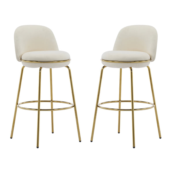 English Elm Christopher Knight Home® - Rio Claro Metal Upholstered Barstool Set of 2 – Sculptural Rounded Seat, Low Back, Stain-Resistant Fabric, Durable Frame, Space-Saving Design Beige,Gold N775P268026B