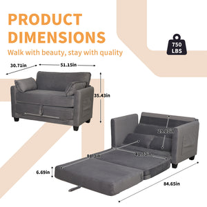 English Elm 2-in-1 Corduroy Loveseat Sleeper with Storage Converts for Living Room or Studio Grey W2715P409861