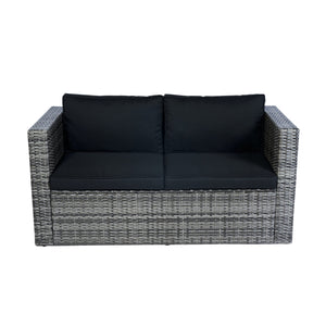English Elm 6 Piece Patio Wicker Sectional Set with Space-Saving Nesting Design, Steel Frame, Tempered Glass Table and Weatherproof Cushions Grey+Black W329S00054
