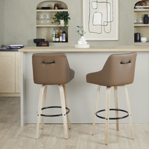 English Elm Adjustable Swivel Barstools Mid-century Walnut Faux Leather Kitchen Counter Set of 2 Brown B202S01920
