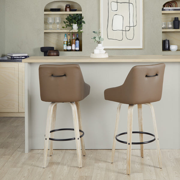 English Elm Adjustable Swivel Barstools Mid-century Walnut Faux Leather Kitchen Counter Set of 2 Brown B202S01920